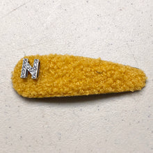 Load image into Gallery viewer, 3” Mustard fluff initialed snap clip