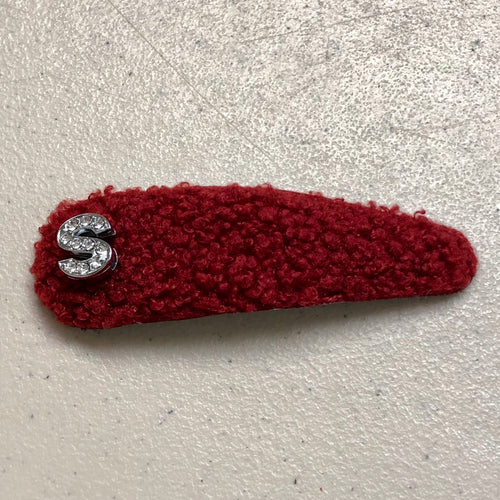 3” Burgundy fluff initialed snap clip
