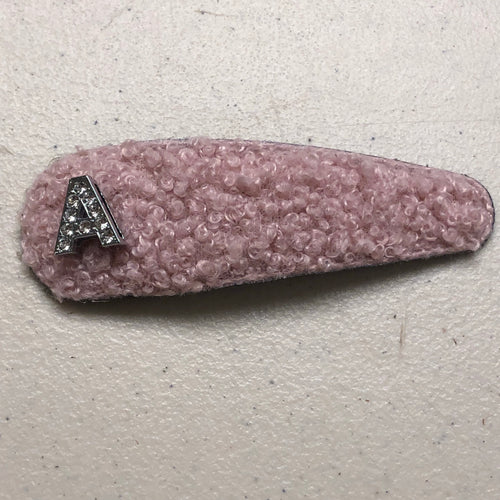 3” Blush fluff initialed snap clip
